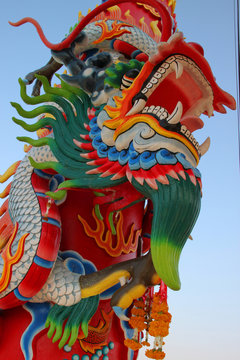 Chinese style dragon on post of shrine