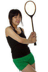 Young Asian woman with a badminton racket