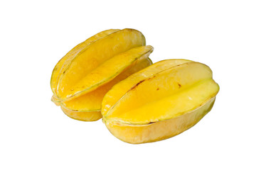 Two whole riped carambolas isolated on white
