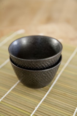 Black ceramic teacups