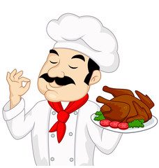 Chef with chicken or turkey rosted