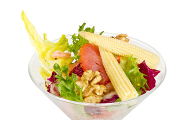 Shrimp cocktail  with corn and salmon
