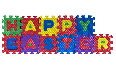 Happy Easter greeting with puzzle letters isolated