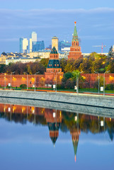 Autumn morning. Moscow Kremlin against Moscow City
