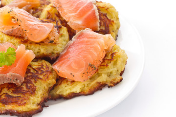 fried potato pancakes with salted salmon