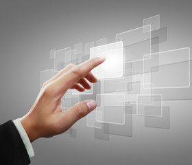 hand pushing on a touch screen interface