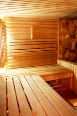 Plakat Interior of a hotel sauna, modern wooden design