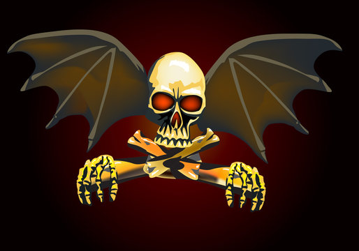 skull and wings on dark background