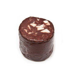 Black pudding or blood sausage on a white background.