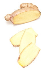 Root Ginger isolated on a white studio background.
