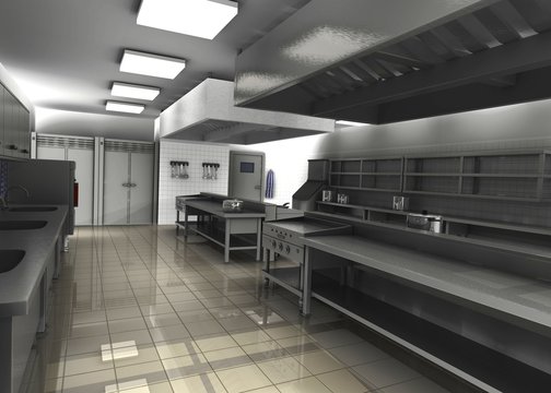 3d render of professional restaurant kitchen