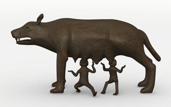 3d Render Of Roman Wolf With Romulus And Remus