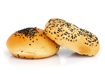 bun with sesame seeds isolated on white background