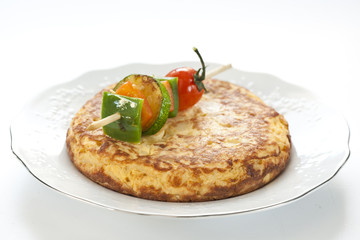 omelette with grilled vegetable skewer