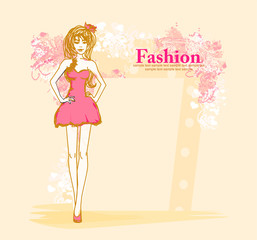 fashion girl Shopping - doodle background