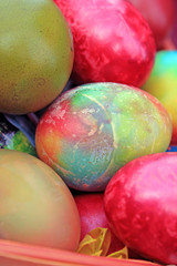 Close up of colorful painted easter eggs