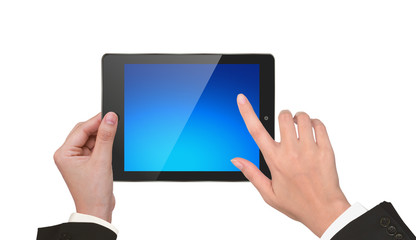 Hand holding a touchpad pc