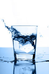 water splash in glass with ice