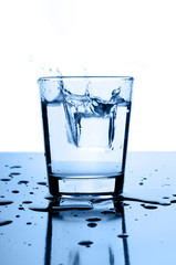 water splash in glass with ice
