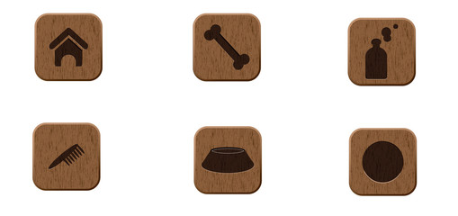 Pets wooden icons set