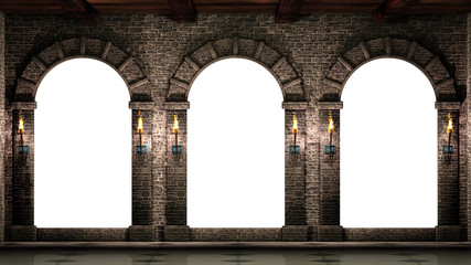 Arches and shining torches - obrazy, fototapety, plakaty