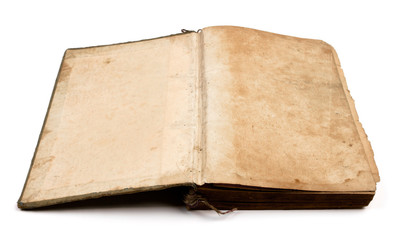 Old book with blank yellow stained pages