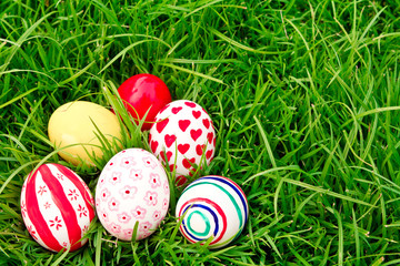 Easter Eggs  on Fresh Green Grass