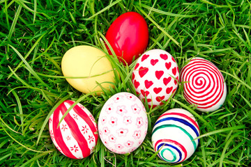 Easter Eggs  on Fresh Green Grass