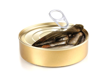 Open tin can isolated on white