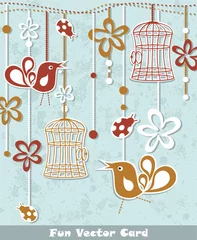 Cercles muraux Oiseaux en cages carte d& 39 invitation de mariage avec une cage à oiseaux