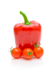 red peppers and tomatoes on a white background