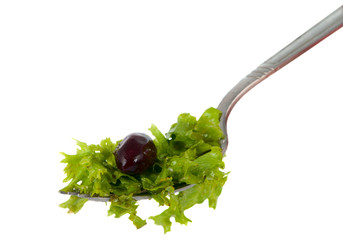lettuce on a fork isolated