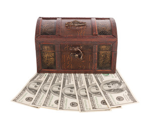 Wooden chest with money