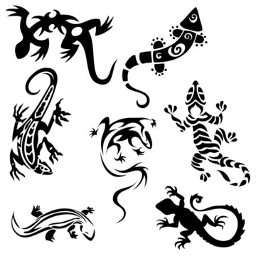 Tattoos lizards (collection) seven silhouettes