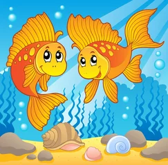 Photo sur Plexiglas Sous-marin Deux poissons rouges mignons