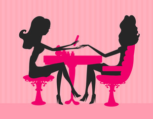 Young lady doing manicure in beauty salon