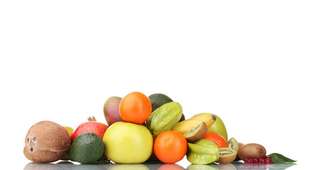 Assortment of exotic fruits isolated on white