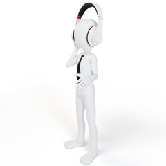 3d man with headphones relaxing