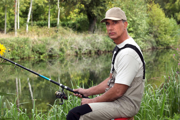 Man fishing in stream