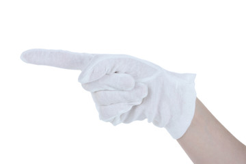 cloth glove on hand isolated on white.