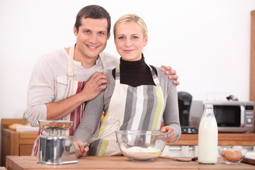 Couple baking together