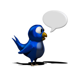 Blue twittering bird with speak balloon