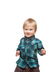 Cute funny little boy isolated on white.
