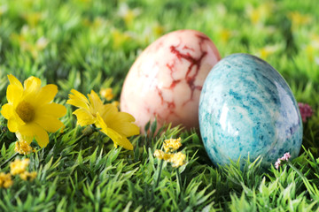easter eggs over spring background