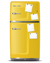 Yellow retro refrigerator with paper stickies for your messages