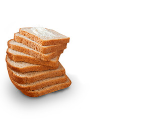 The cut loaf of bread with reflaction isolated on white