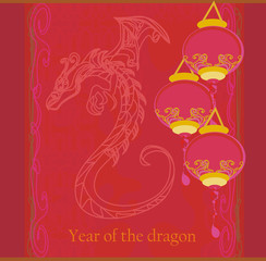 Vector card of year of the dragon and lanterns