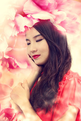 Naklejka premium Beautiful Girl in Elegant Flowers