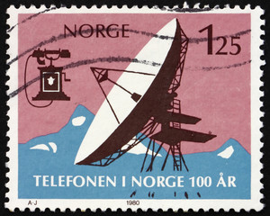 Postage stamp Norway 1980 Dish Antenna and Old Phone