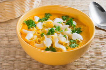 Pumpkin soup with pasta